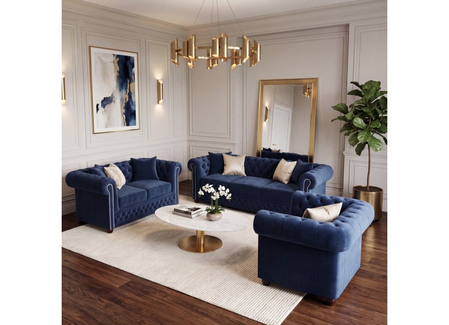 Zestaw mebli pikowanych Chesterfield 3+2+1 FELIX - Riviera 81