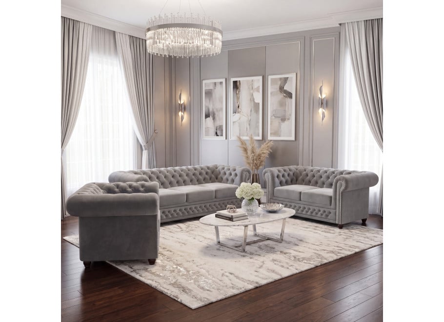 Zestaw mebli pikowanych Chesterfield 3+2+1 FELIX - Riviera 91