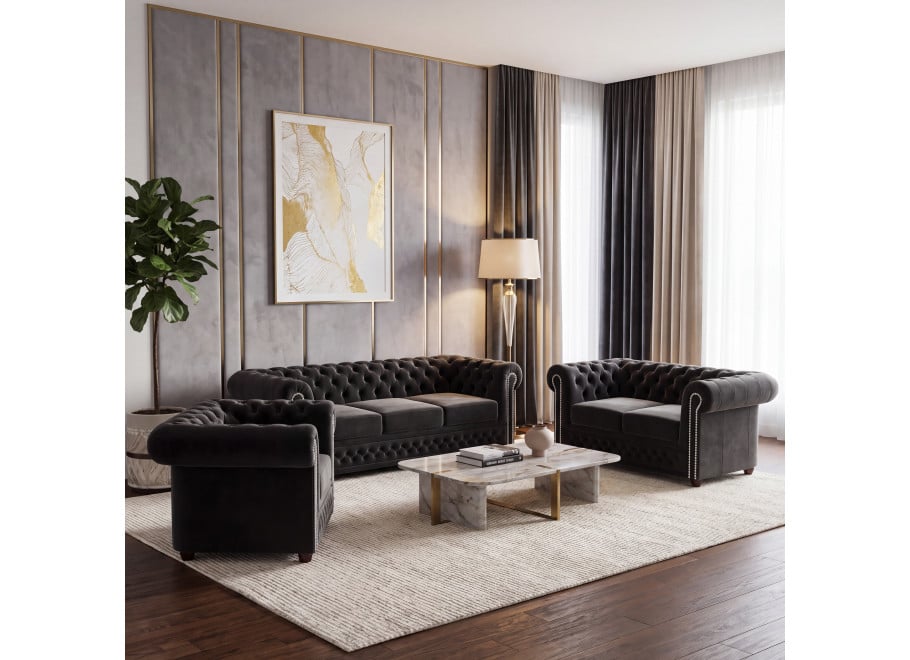 Zestaw mebli pikowanych Chesterfield 3+2+1 FELIX - Riviera 100