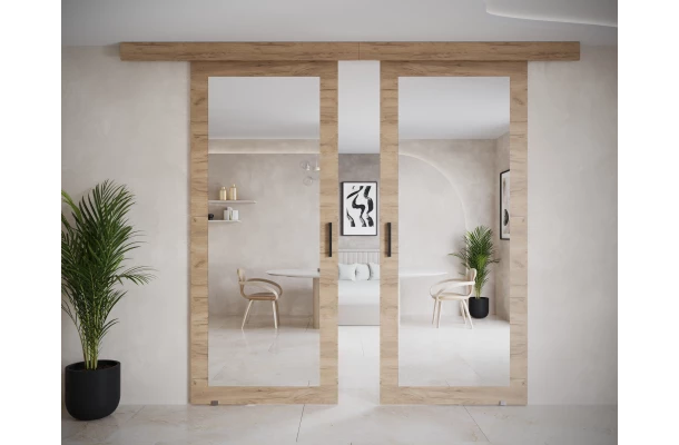 Drzwi przesuwne dwuskrzydłowe sufitowe z lustrem Moza - design i funkcjonalnosc w parze Drzwi przesuwne dwuskrzydłowe sufitowe z lustrem Moza - design i funkcjonalnosc w parze