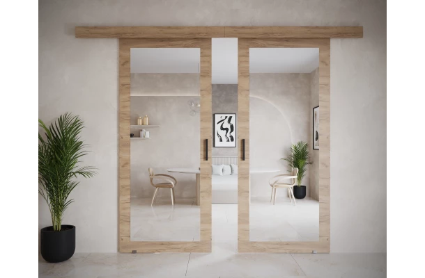 Drzwi przesuwne dwuskrzydłowe naścienne z lustrem Moza - design i funkcjonalnosc w parze