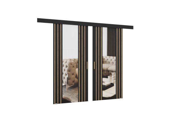 Drzwi przesuwne dwuskrzydłowe sufitowe z lamelami i lustrem MONO - design i funkcjonalnosc w parze Drzwi przesuwne dwuskrzydłowe sufitowe z lamelami i lustrem MONO - design i funkcjonalnosc w parze