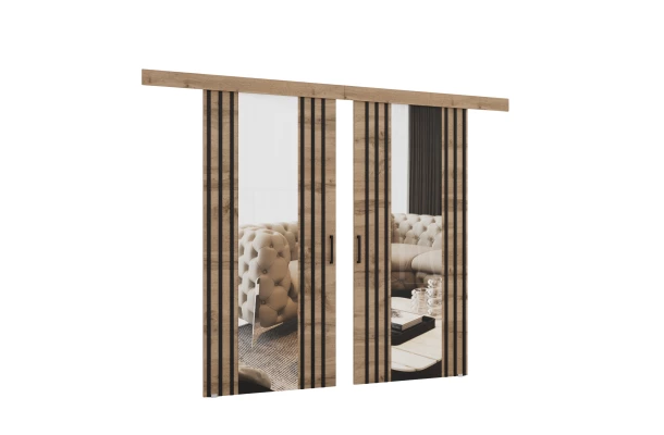 Drzwi przesuwne dwuskrzydłowe sufitowe z lamelami i lustrem MONO - design i funkcjonalnosc w parze Drzwi przesuwne dwuskrzydłowe sufitowe z lamelami i lustrem MONO - design i funkcjonalnosc w parze