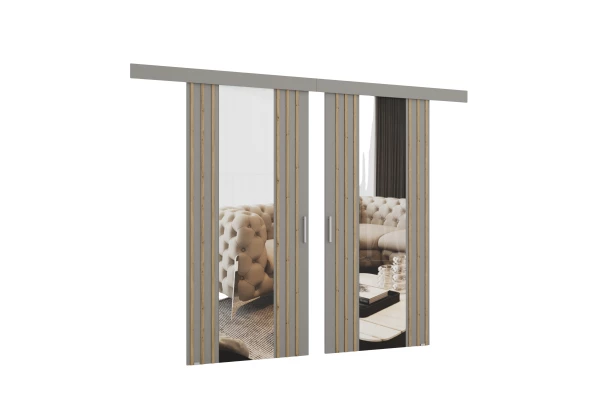 Drzwi przesuwne dwuskrzydłowe naścienne z lamelami i lustrem MONO - design i funkcjonalnosc w parze Drzwi przesuwne dwuskrzydłowe naścienne z lamelami i lustrem MONO - design i funkcjonalnosc w parze