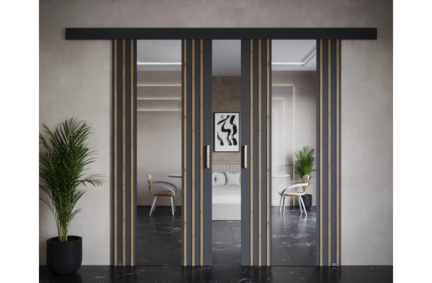 Drzwi przesuwne dwuskrzydłowe naścienne z lamelami i lustrem MONO - design i funkcjonalnosc w parze Drzwi przesuwne dwuskrzydłowe naścienne z lamelami i lustrem MONO - design i funkcjonalnosc w parze