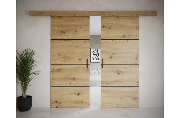Drzwi przesuwne dwuskrzydłowe naścienne z listwami ozdobnymi ARTO - design i funkcjonalnosc w parze