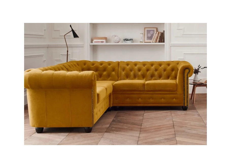 Narożnik pięcioosobowy pikowany Chesterfield FELIX 2+E+2