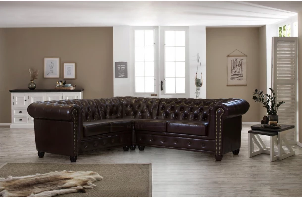 Narożnik pięcioosobowy pikowany Chesterfield FELIX 2+E+2 - meble