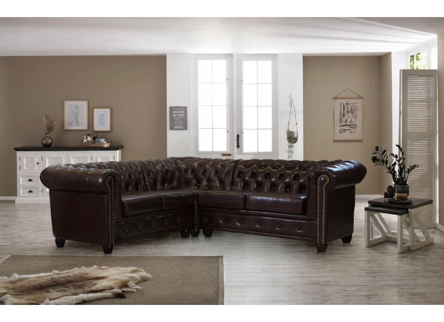 Narożnik pięcioosobowy pikowany Chesterfield FELIX 2+E+2