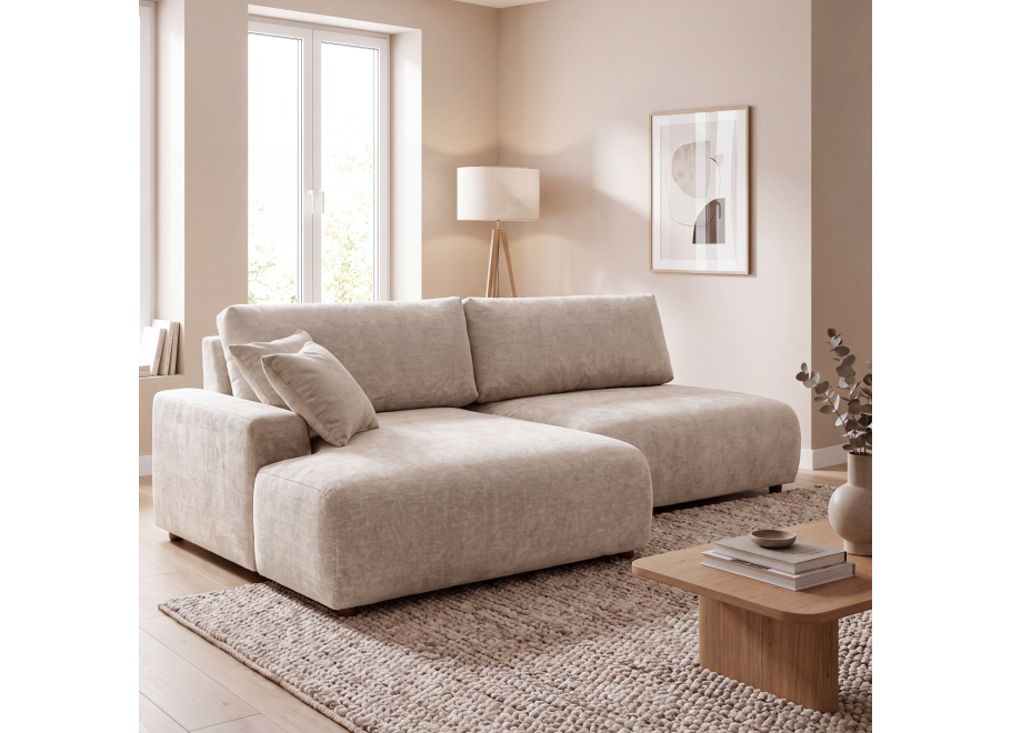 Nowoczesny narożnik L-kształtny czteroosobowy z funkcją spania Merlin 238x140 — Vibe 03
