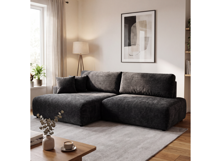 Nowoczesny narożnik L-kształtny czteroosobowy z funkcją spania Merlin 238x140 — Vibe 99