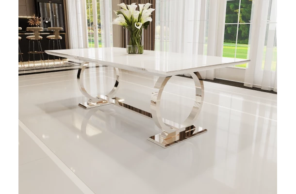 Stół hugo glamour srebrny 180x90 z białym blatem - design i funkcjonalnosc w parze