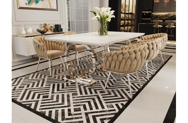 Stół hugo glamour srebrny 180x90 z białym blatem - design i funkcjonalnosc w parze
