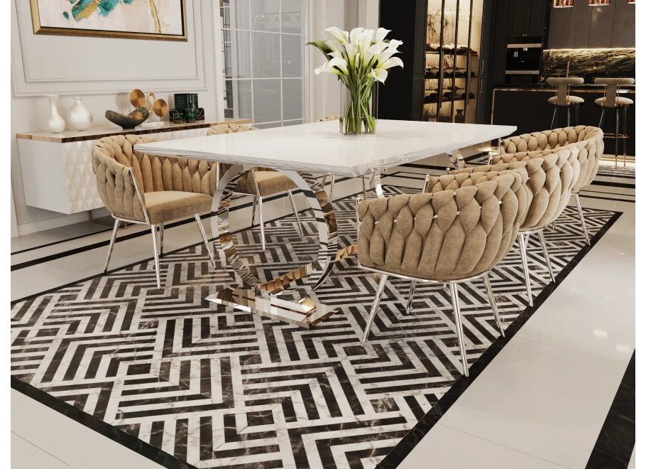 Stół hugo glamour srebrny 180x90 z białym blatem