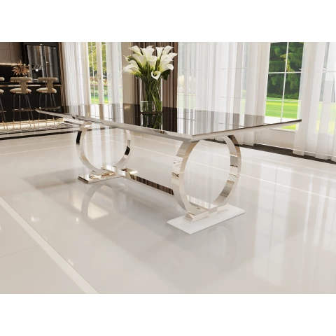 Stół hugo glamour srebrny 200x100 z czarnym blatem
