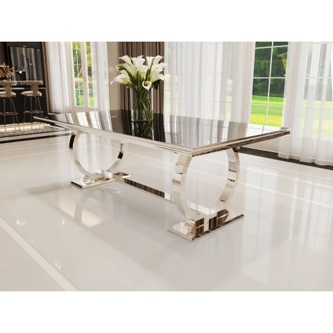 Stół hugo glamour srebrny z czarnym blatem 160x90 + wkładka 50 cm