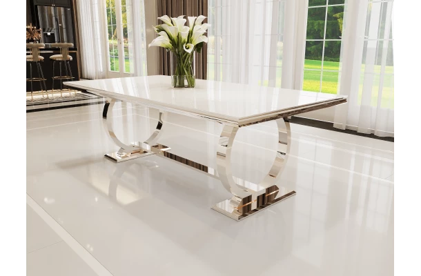 Stół hugo glamour srebrny z białym blatem 160x90 + wkładka 100 cm - design i funkcjonalnosc w parze