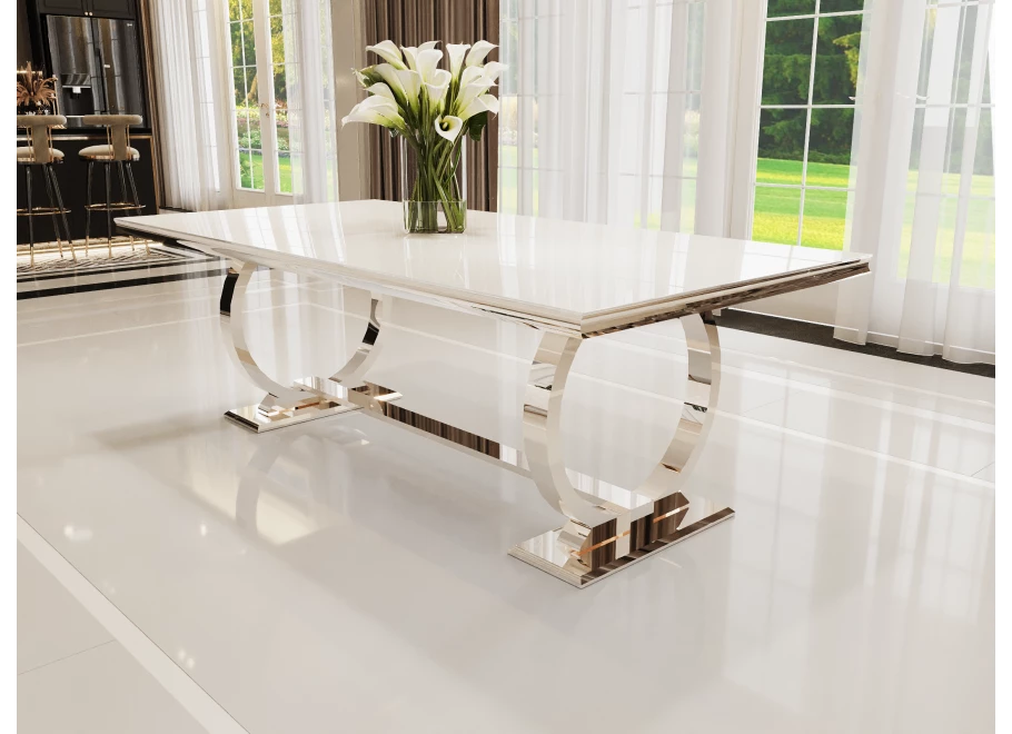 Stół hugo glamour srebrny z białym blatem 160x90 + wkładka 100 cm