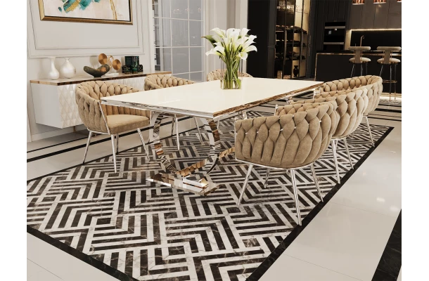 Stół hugo glamour srebrny z białym blatem 160x90 + wkładka 100 cm - design i funkcjonalnosc w parze