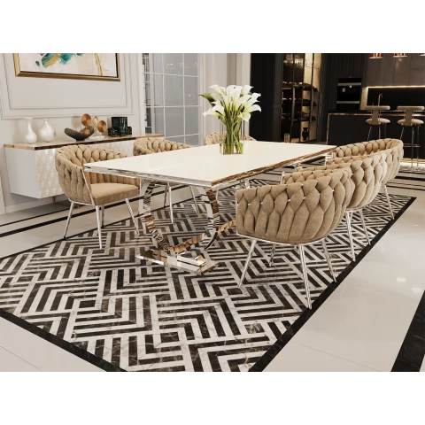 Stół hugo glamour srebrny z białym blatem 160x90 + wkładka 100 cm