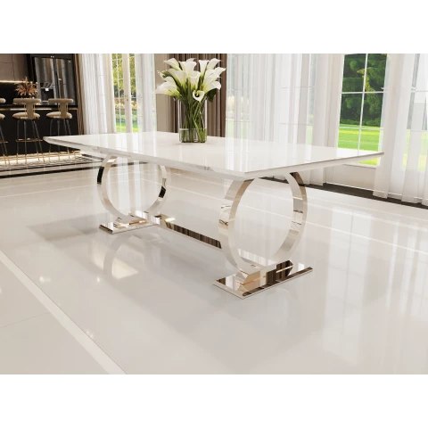 Stół hugo glamour srebrny 200x100 z białym blatem