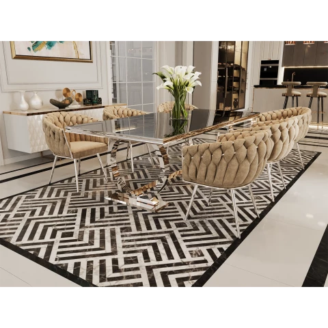 Stół hugo glamour srebrny z czarnym blatem 160x90 + wkładka...