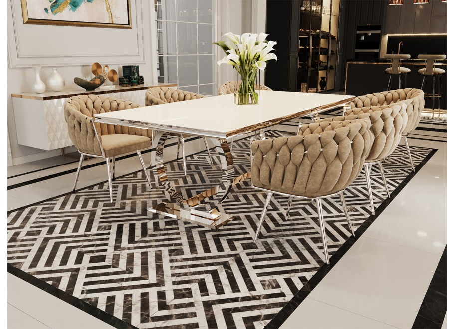 Stół hugo glamour srebrny z białym blatem 160x90 + wkładka 50 cm 2