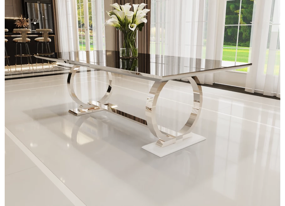 Stół hugo glamour srebrny 180x90 z czarnym blatem