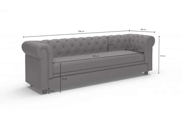 Sofa trzyosobowa pikowana Chesterfield SYDNEY - spanie