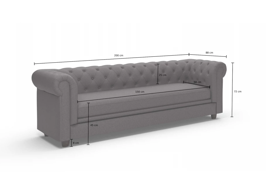 Sofa trzyosobowa pikowana Chesterfield SYDNEY
