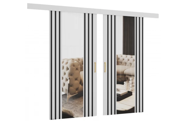 Drzwi przesuwne dwuskrzydłowe sufitowe z lamelami i lustrem MONO - design i funkcjonalnosc w parze Drzwi przesuwne dwuskrzydłowe sufitowe z lamelami i lustrem MONO - design i funkcjonalnosc w parze
