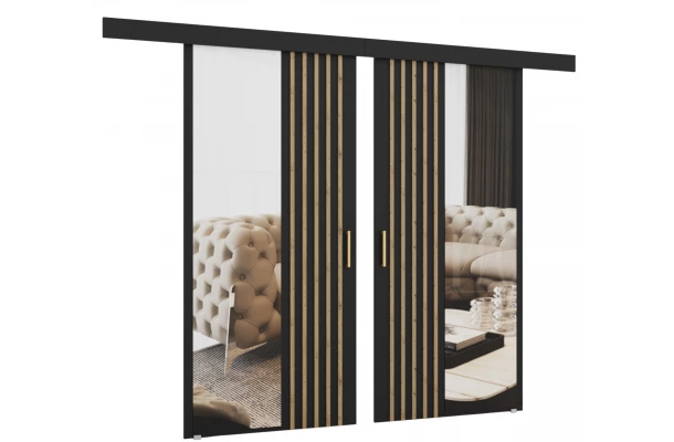 Drzwi przesuwne dwuskrzydłowe naścienne z lamelami i lustrem RIVI - design i funkcjonalnosc w parze Drzwi przesuwne dwuskrzydłowe naścienne z lamelami i lustrem RIVI - design i funkcjonalnosc w parze