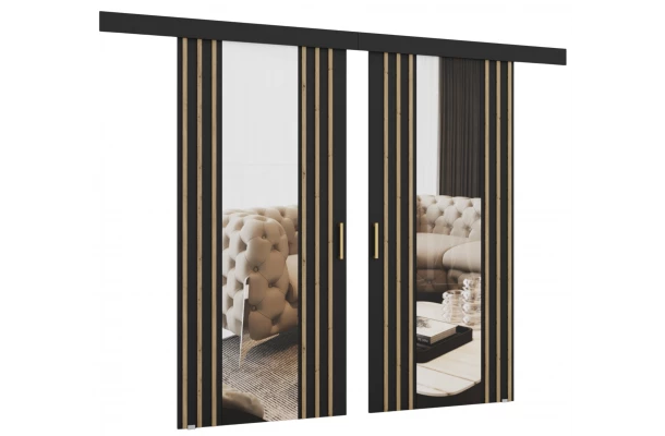 Drzwi przesuwne dwuskrzydłowe naścienne z lamelami i lustrem MONO - design i funkcjonalnosc w parze Drzwi przesuwne dwuskrzydłowe naścienne z lamelami i lustrem MONO - design i funkcjonalnosc w parze