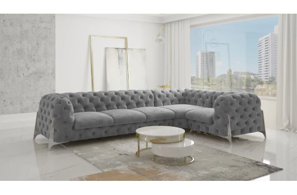 Narożnik pięcioosobowy pikowany luksusowy glamour KALIFORNIA 3+E+1 - design i funkcjonalnosc w parze
