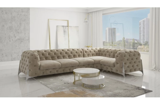 Narożnik pięcioosobowy pikowany luksusowy glamour KALIFORNIA 3+E+1 - design i funkcjonalnosc w parze