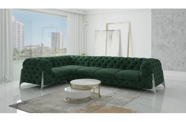 Narożnik pięcioosobowy pikowany Chesterfield glamour KALIFORNIA 1+E+3 - eleganckie Narożnik pięcioosobowy pikowany Chesterfield glamour KALIFORNIA 1+E+3 - eleganckie