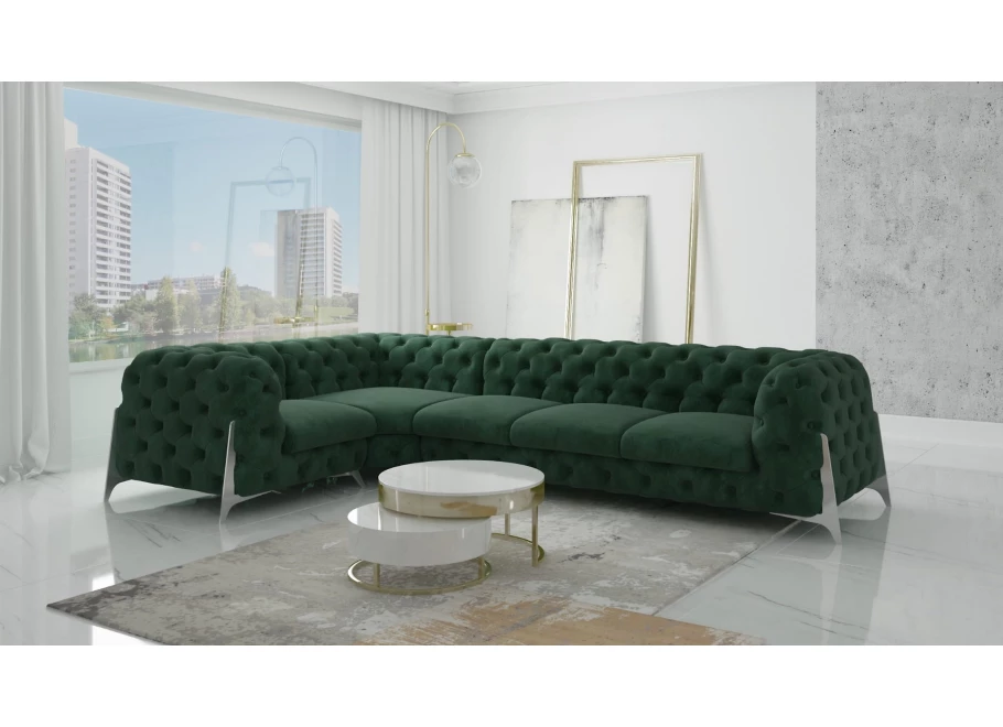 Narożnik pięcioosobowy pikowany Chesterfield glamour KALIFORNIA 1+E+3 Narożnik pięcioosobowy pikowany Chesterfield glamour KALIFORNIA 1+E+3