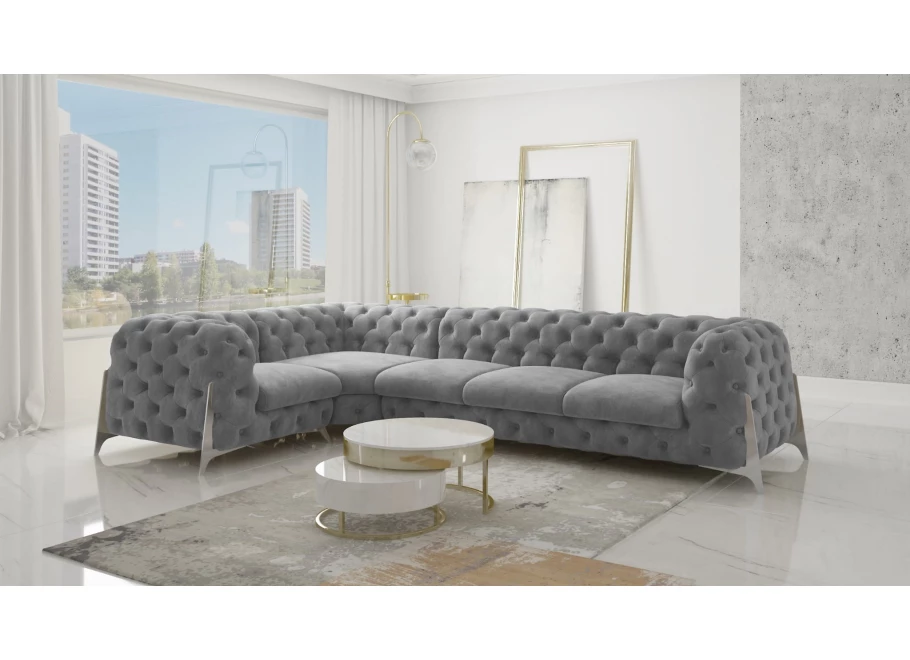 Narożnik pięcioosobowy pikowany Chesterfield glamour KALIFORNIA 1+E+3 Narożnik pięcioosobowy pikowany Chesterfield glamour KALIFORNIA 1+E+3