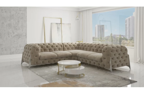 Narożnik pięcioosobowy pikowany glamour Chesterfield KALIFORNIA 2+E+2 - bok