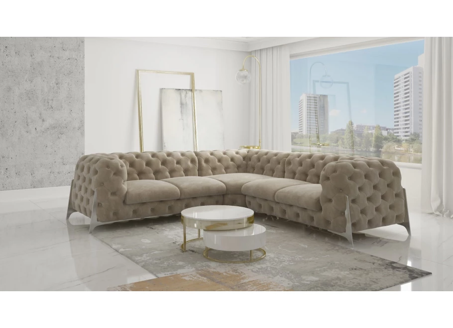 Narożnik pięcioosobowy pikowany glamour Chesterfield KALIFORNIA 2+E+2
