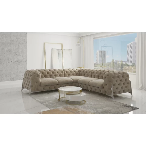 Narożnik pięcioosobowy pikowany glamour Chesterfield...