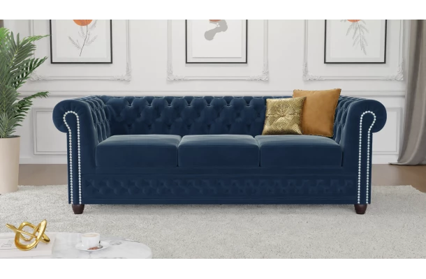 Sofa trzyosobowa pikowana Chesterfield FELIX tk. Riviera 81 - design i funkcjonalnosc w parze