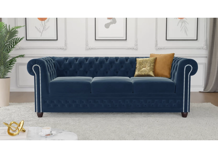 Sofa trzyosobowa pikowana Chesterfield FELIX tk. Riviera 81
