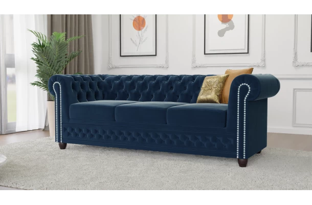 Sofa trzyosobowa pikowana Chesterfield FELIX tk. Riviera 81 - design i funkcjonalnosc w parze