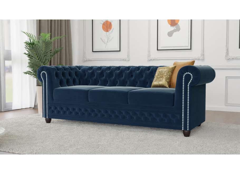 Sofa trzyosobowa pikowana Chesterfield FELIX tk. Riviera 81 2