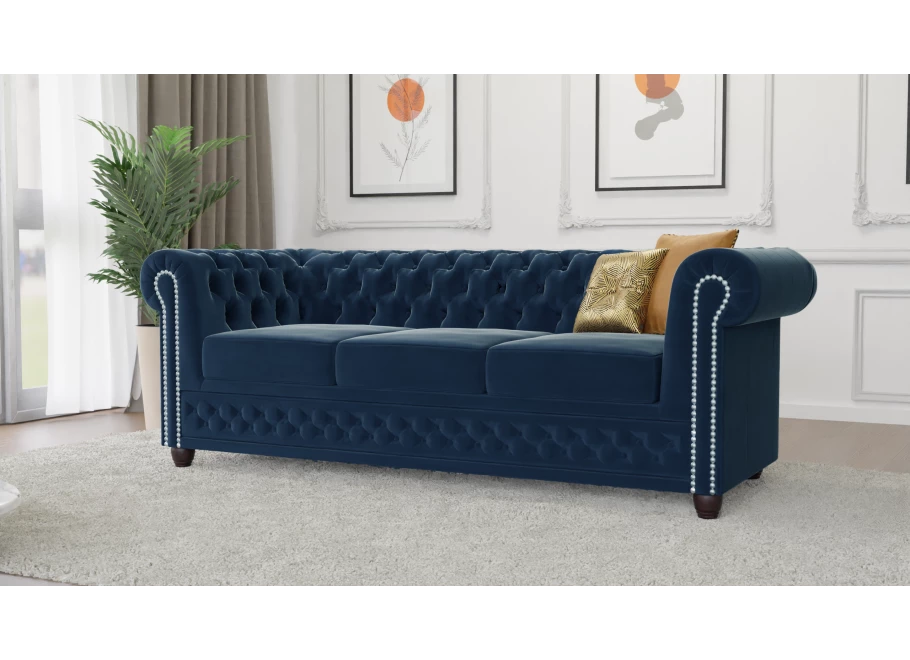 Sofa trzyosobowa pikowana Chesterfield FELIX tk. Riviera 81