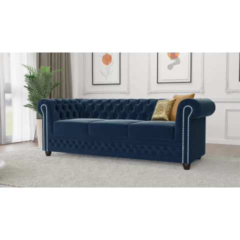 Sofa trzyosobowa pikowana Chesterfield FELIX tk. Riviera 81
