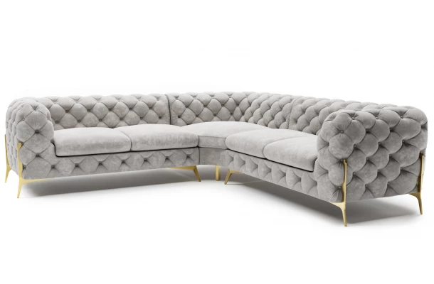 Narożnik pięcioosobowy luksusowy pikowany Chesterfield TEO HIGH 2+E+2 - otwarty