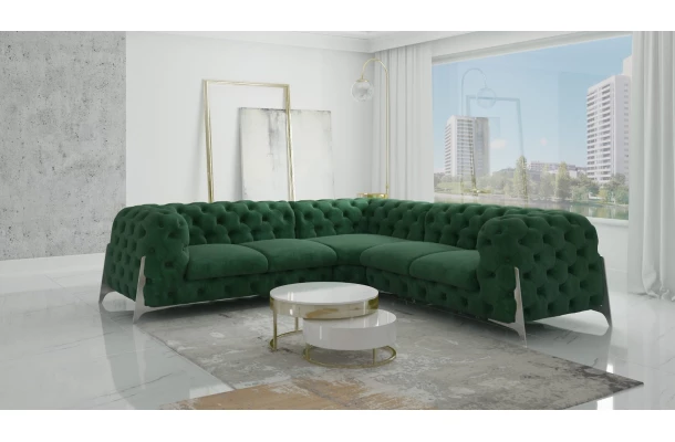 Narożnik pięcioosobowy pikowany glamour Chesterfield KALIFORNIA 2+E+2 - design i funkcjonalnosc w parze