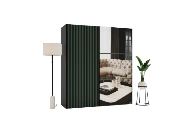 Szafa przesuwna dwudrzwiowa z lamelami i lustrem na wymiar NUNKI PREMIUM - design i funkcjonalnosc w parze